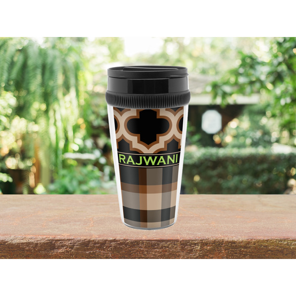 Moroccan & Plaid Travel Mug Lifestyle (Personalized)