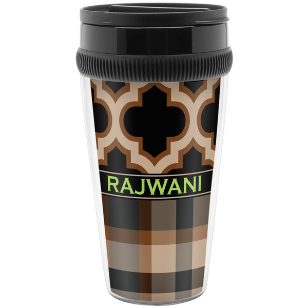 Custom Moroccan & Plaid Acrylic Travel Mug without Handle (Personalized)