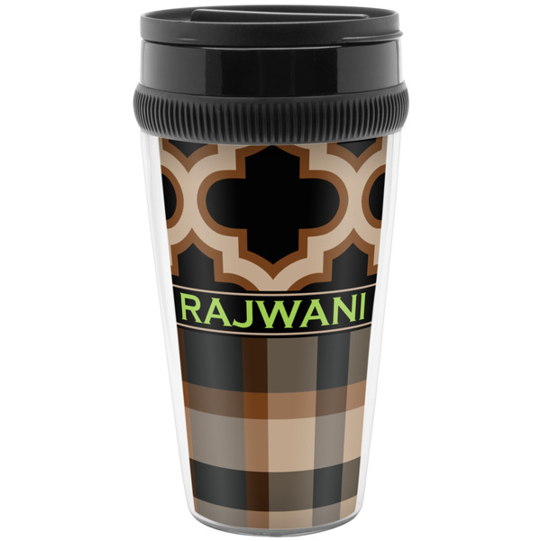 Custom Moroccan & Plaid Acrylic Travel Mug without Handle (Personalized)