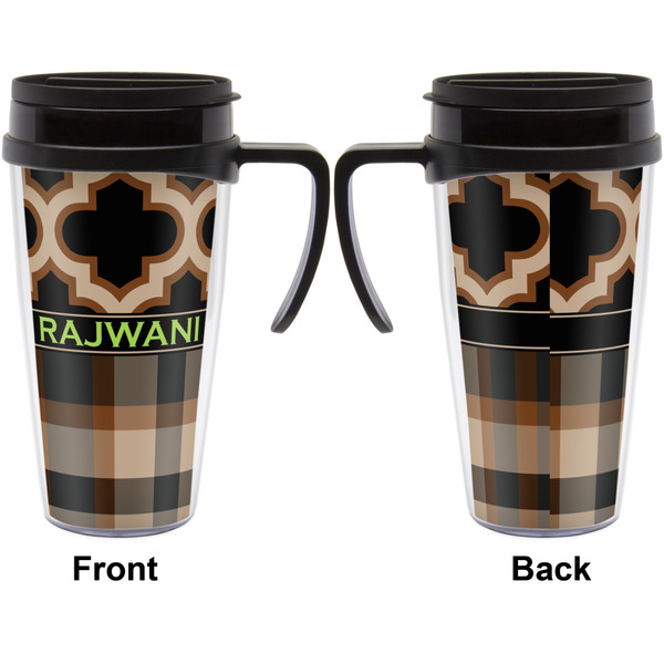 Moroccan & Plaid Travel Mug with Black Handle - Approval