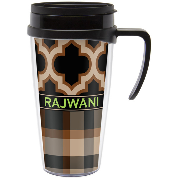 Custom Moroccan & Plaid Acrylic Travel Mug with Handle (Personalized)