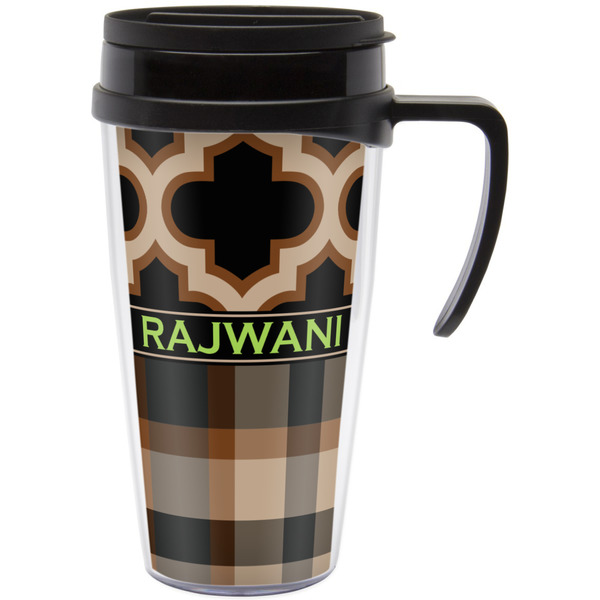 Custom Moroccan & Plaid Acrylic Travel Mug with Handle (Personalized)
