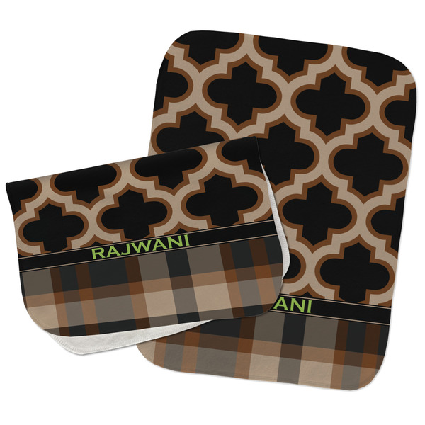 Moroccan & Plaid Two Rectangle Burp Cloths - Open & Folded