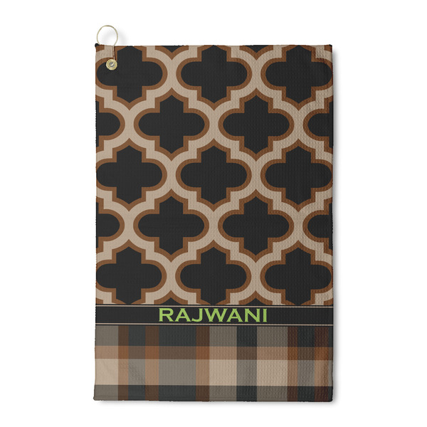 Custom Moroccan & Plaid Waffle Weave Golf Towel (Personalized)