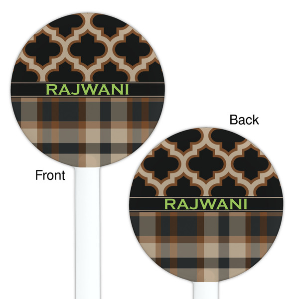 Moroccan & Plaid White Plastic 5.5" Stir Stick - Double Sided - Round - Front & Back