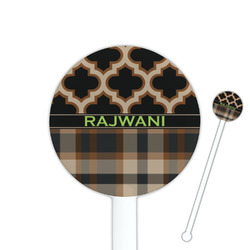 Moroccan & Plaid 5.5" Round Plastic Stir Sticks - White - Double Sided (Personalized)