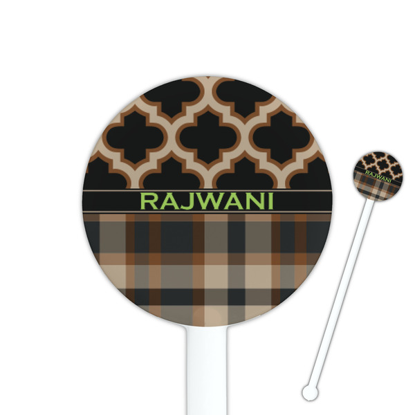 Custom Moroccan & Plaid 5.5" Round Plastic Stir Sticks - White - Double Sided (Personalized)