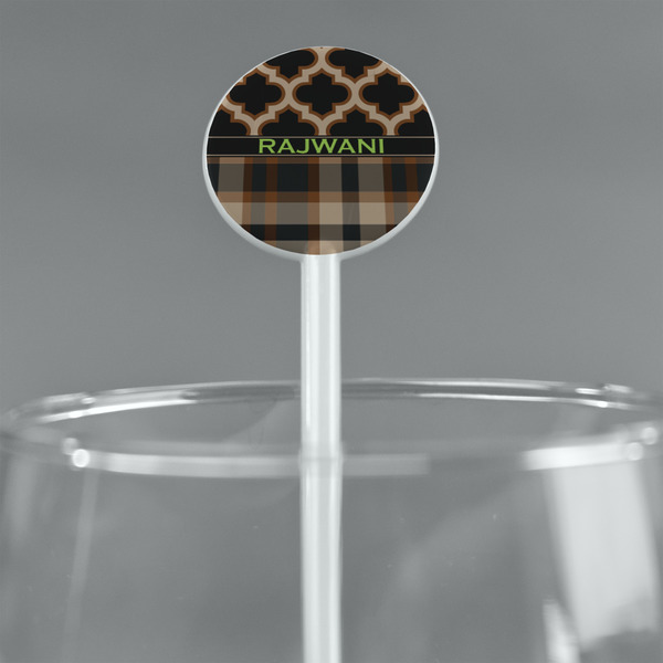 Moroccan & Plaid White Plastic 5.5" Stir Stick - Round - Main
