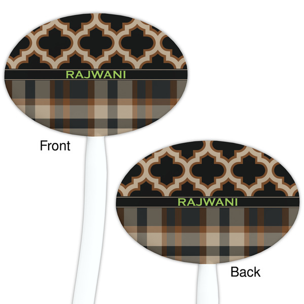 Moroccan & Plaid White Plastic 7" Stir Stick - Double Sided - Oval - Front & Back