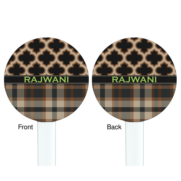 Moroccan & Plaid White Plastic 7" Stir Stick - Double Sided - Round - Front & Back
