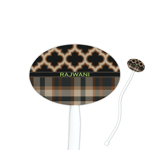 Custom Moroccan & Plaid 7" Oval Plastic Stir Sticks - White - Double Sided (Personalized)