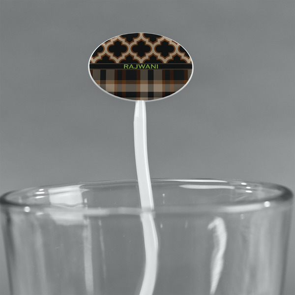 Moroccan & Plaid White Plastic 7" Stir Stick - Oval - Main