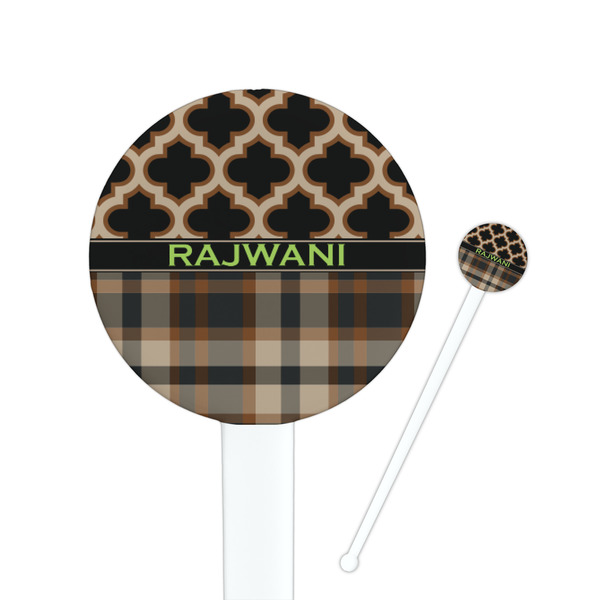 Custom Moroccan & Plaid 7" Round Plastic Stir Sticks - White - Double Sided (Personalized)