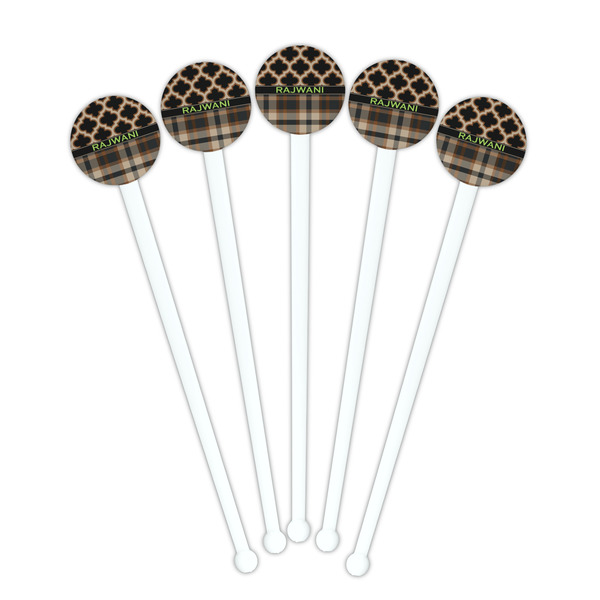Moroccan & Plaid White Plastic 7" Stir Stick - Round - Fan View