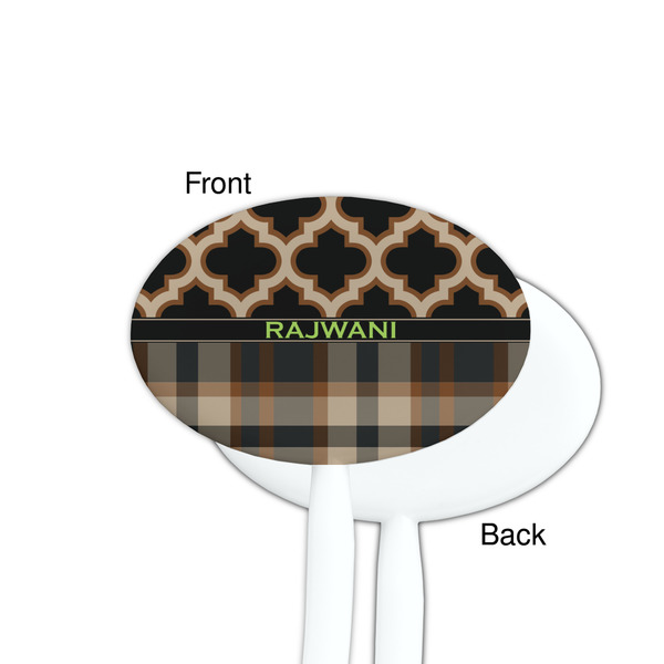 Moroccan & Plaid White Plastic 7" Stir Stick - Single Sided - Oval - Front & Back