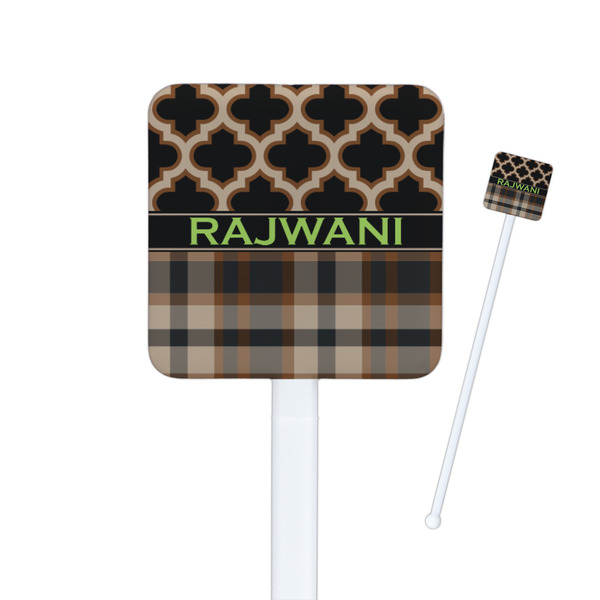 Custom Moroccan & Plaid Square Plastic Stir Sticks - Double Sided (Personalized)