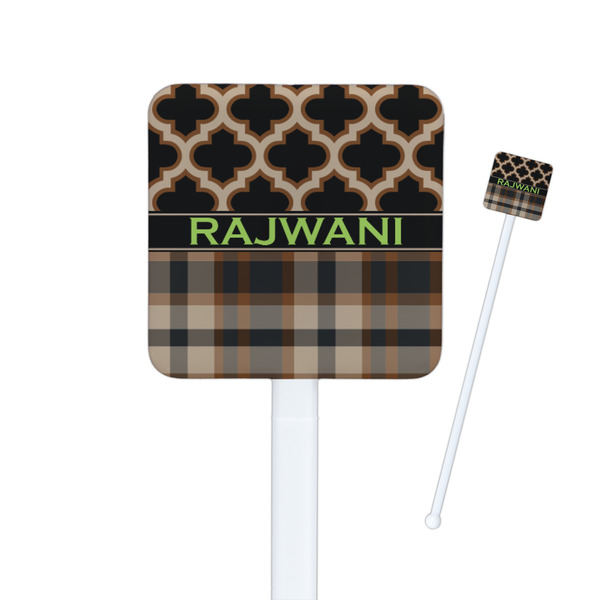 Custom Moroccan & Plaid Square Plastic Stir Sticks (Personalized)