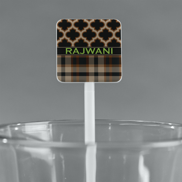 Moroccan & Plaid White Plastic Stir Stick - Square - Main