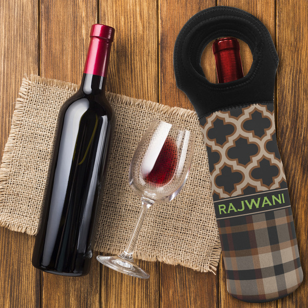 Moroccan & Plaid Wine Tote Bag - FLATLAY