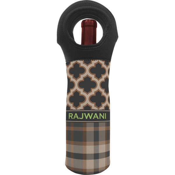 Custom Moroccan & Plaid Wine Tote Bag (Personalized)
