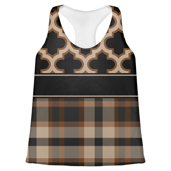 Custom Moroccan & Plaid Womens Racerback Tank Top - X Large