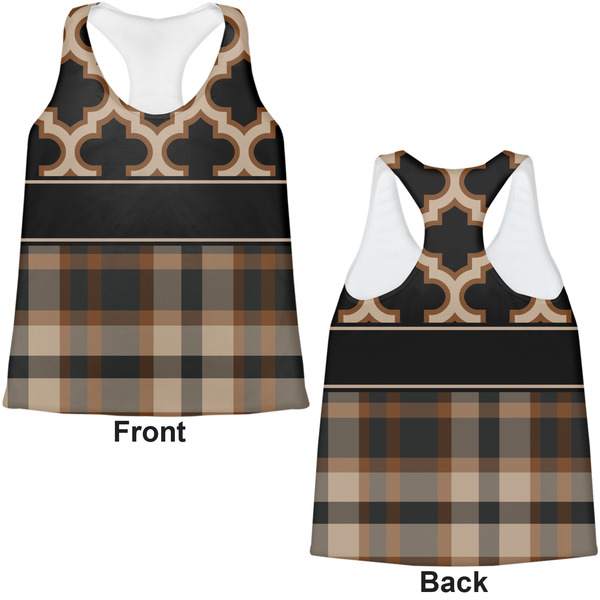 Moroccan & Plaid Womens Racerback Tank Tops - Medium - Front and Back