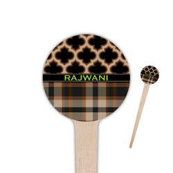 Moroccan & Plaid 4" Round Wooden Food Picks - Double Sided (Personalized)