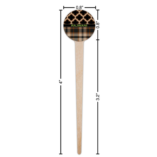 Moroccan & Plaid Wooden 4" Food Pick - Round - Dimensions