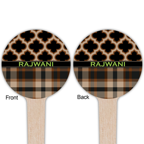 Moroccan & Plaid Wooden 4" Food Pick - Round - Double Sided - Front & Back
