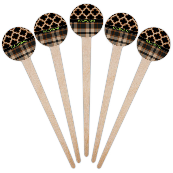 Moroccan & Plaid Wooden 4" Food Pick - Round - Fan View