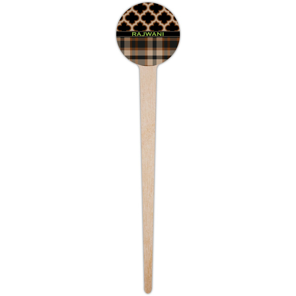 Moroccan & Plaid Wooden 4" Food Pick - Round - Single Pick