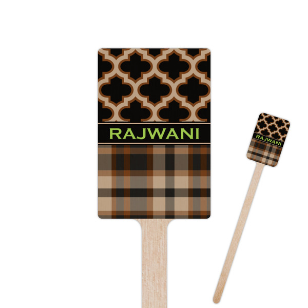 Custom Moroccan & Plaid 6.25" Rectangle Wooden Stir Sticks - Double Sided (Personalized)