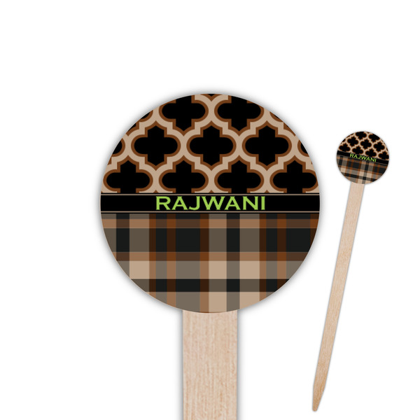 Custom Moroccan & Plaid 6" Round Wooden Food Picks - Single Sided (Personalized)