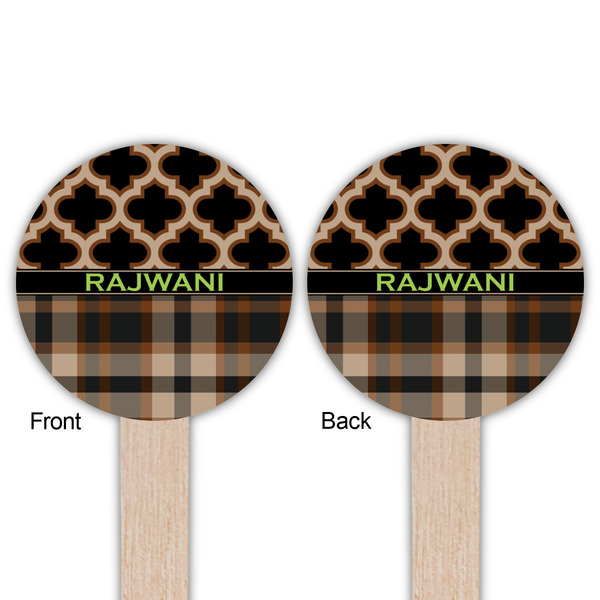 Moroccan & Plaid Wooden 6" Food Pick - Round - Double Sided - Front & Back