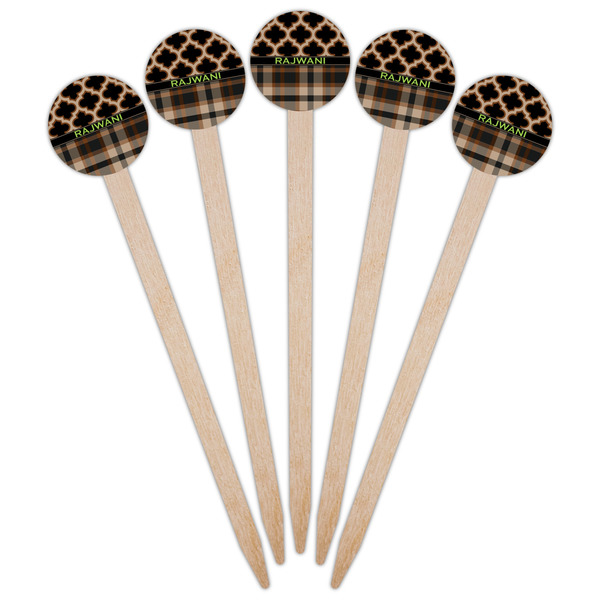 Moroccan & Plaid Wooden 6" Food Pick - Round - Fan View