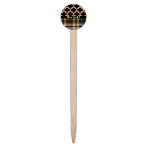 Moroccan & Plaid Wooden 6" Food Pick - Round - Single Pick