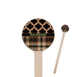 Moroccan & Plaid 6" Round Wooden Stir Sticks - Single Sided (Personalized)