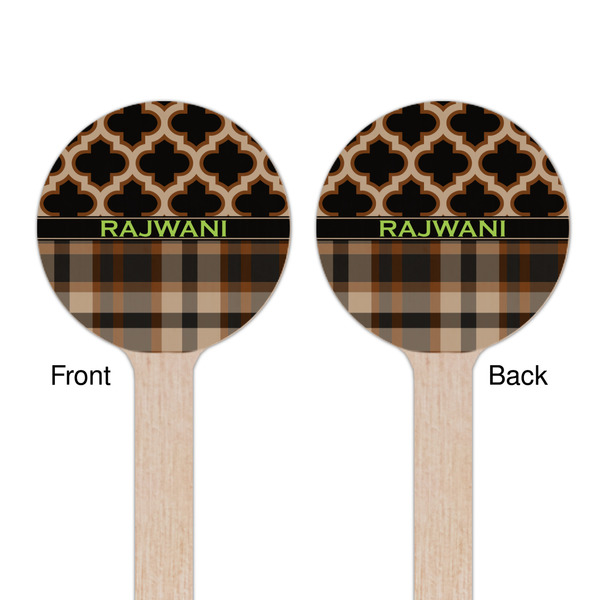 Moroccan & Plaid Wooden 6" Stir Stick - Round - Double Sided - Front & Back
