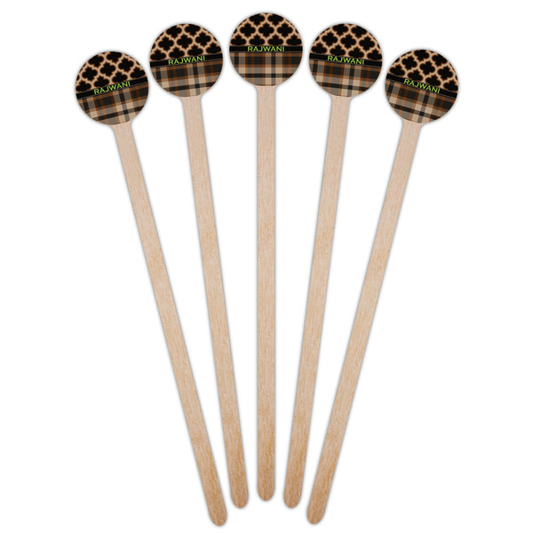 Moroccan & Plaid Wooden 6" Stir Stick - Round - Fan View