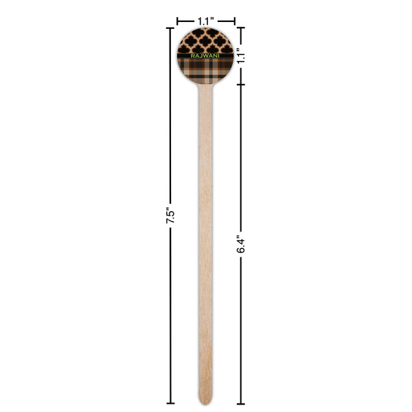 Moroccan & Plaid Wooden 7.5" Stir Stick - Round - Dimensions