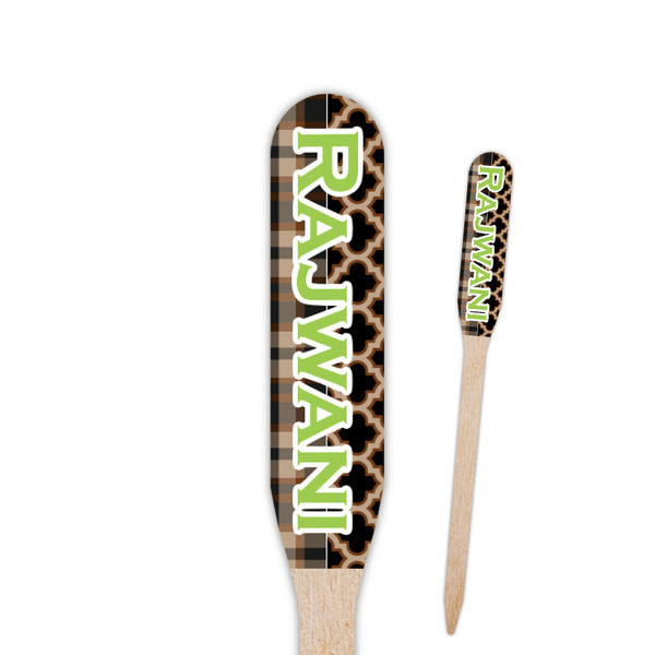 Custom Moroccan & Plaid Paddle Wooden Food Picks - Single Sided (Personalized)