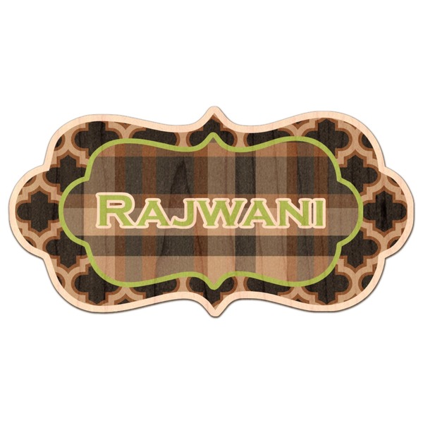 Custom Moroccan & Plaid Genuine Maple or Cherry Wood Sticker (Personalized)