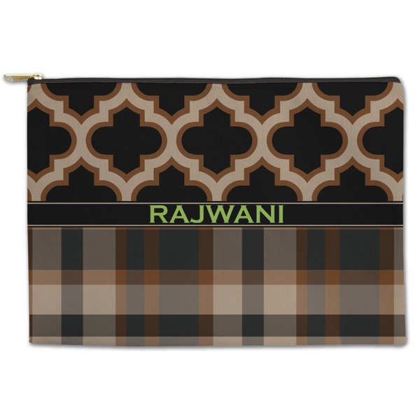 Custom Moroccan & Plaid Zipper Pouch - Large - 12.5"x8.5" (Personalized)