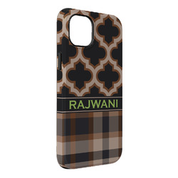Moroccan & Plaid iPhone Case - Rubber Lined - iPhone 14 Plus (Personalized)
