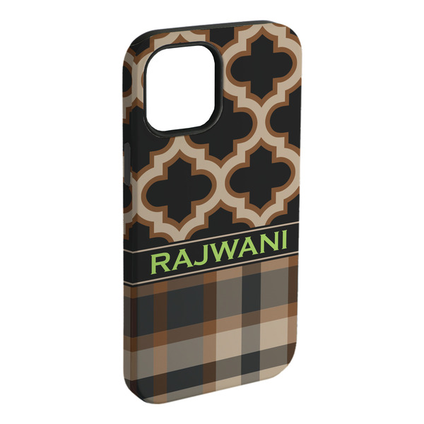 Custom Moroccan & Plaid iPhone Case - Rubber Lined - iPhone 15 Plus (Personalized)