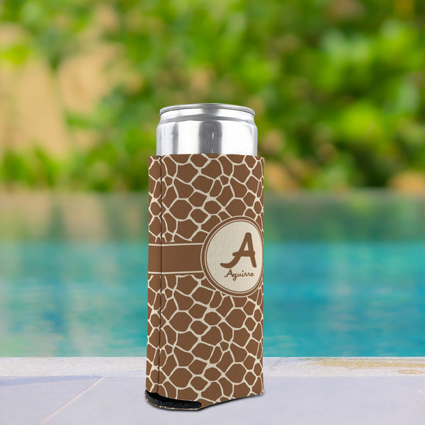 Giraffe Print Can Cooler - Tall 12oz - In Context
