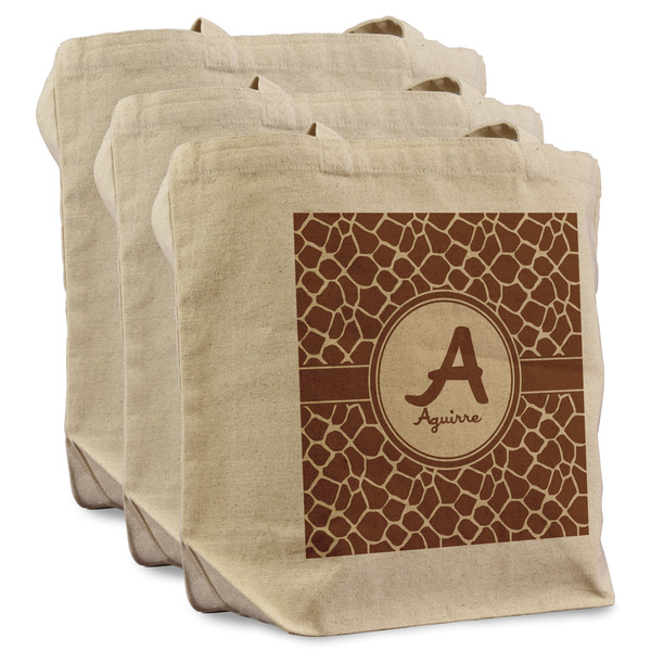 Giraffe Print 3 Reusable Cotton Grocery Bags - Front View