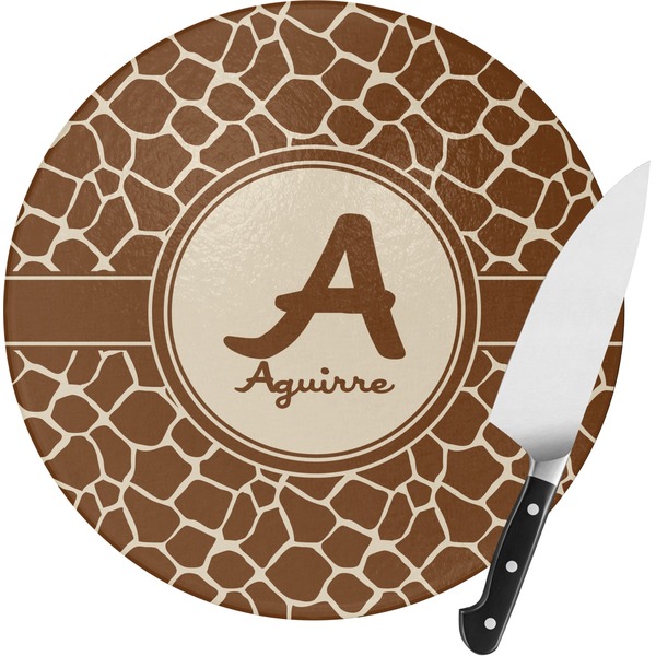 Custom Giraffe Print Round Glass Cutting Board - Small (Personalized)