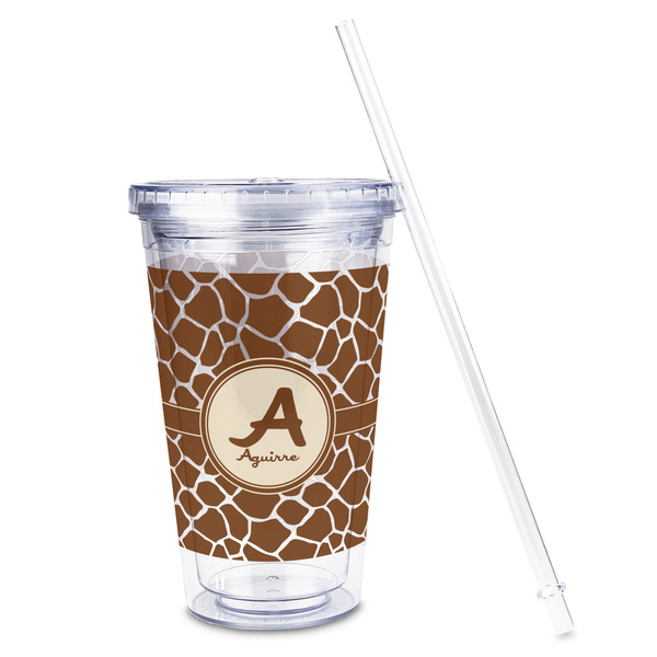 Giraffe Print Acrylic Tumbler - Full Print - Front straw out