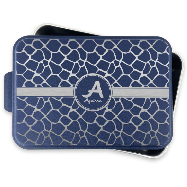 Giraffe Print Aluminum Baking Pan - Navy Lid - FRONT w/lid off